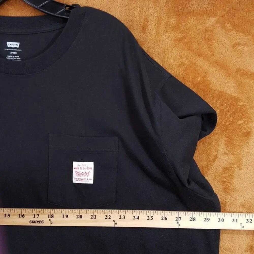 LEVI'S Shirt Mens XXL Black Pullover Crew Pocket Logo Short Sleeve T-Shirt Tee